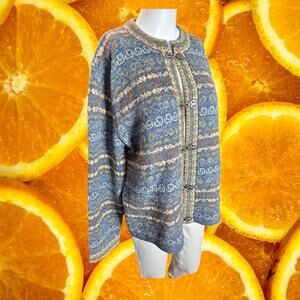 Susan Bristol Women's Vintage Wool Metal Clasp Nordic Design Cardigan‎ Size XL